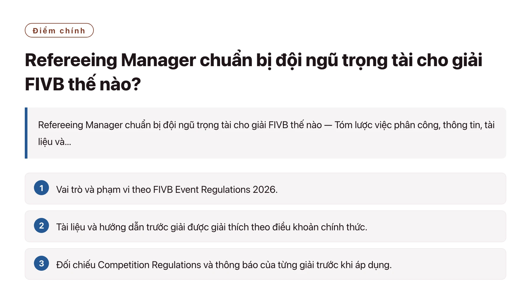Refereeing Manager chuẩn bị đội ngũ trọng tài cho giải FIVB thế nào?——全文要点速览