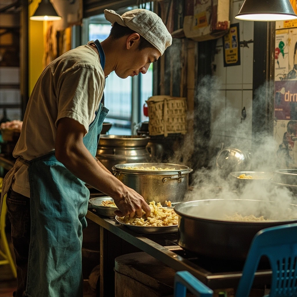 A busy hawker centre at lunchtime